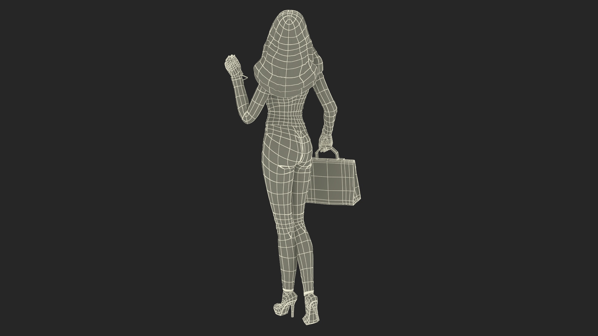 3D Happy Fashionable Woman with Handbag