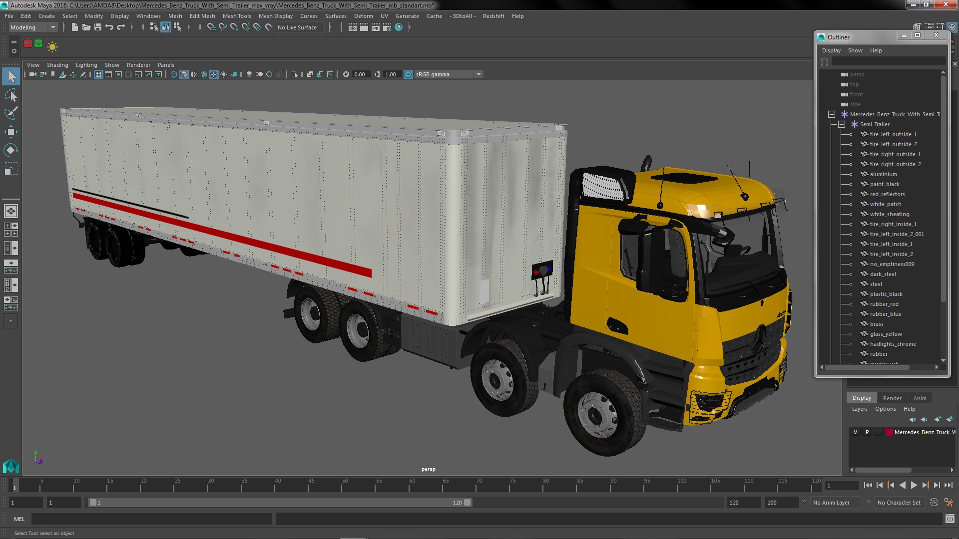 Mercedes Benz Truck With Semi Trailer 3D