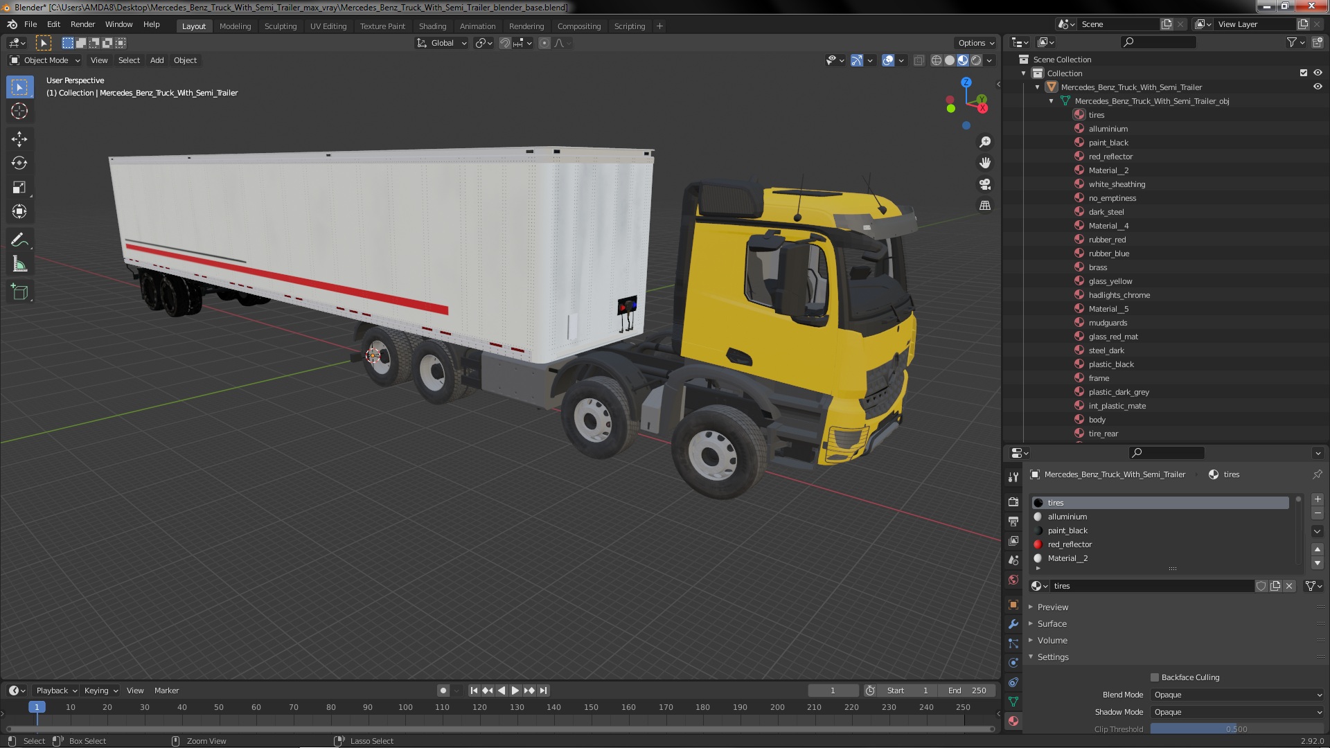 Mercedes Benz Truck With Semi Trailer 3D
