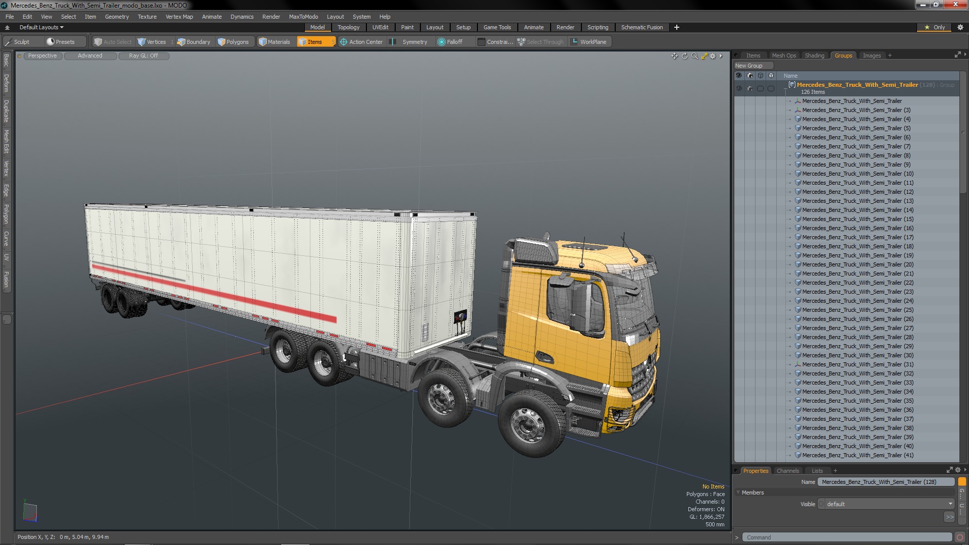 Mercedes Benz Truck With Semi Trailer 3D