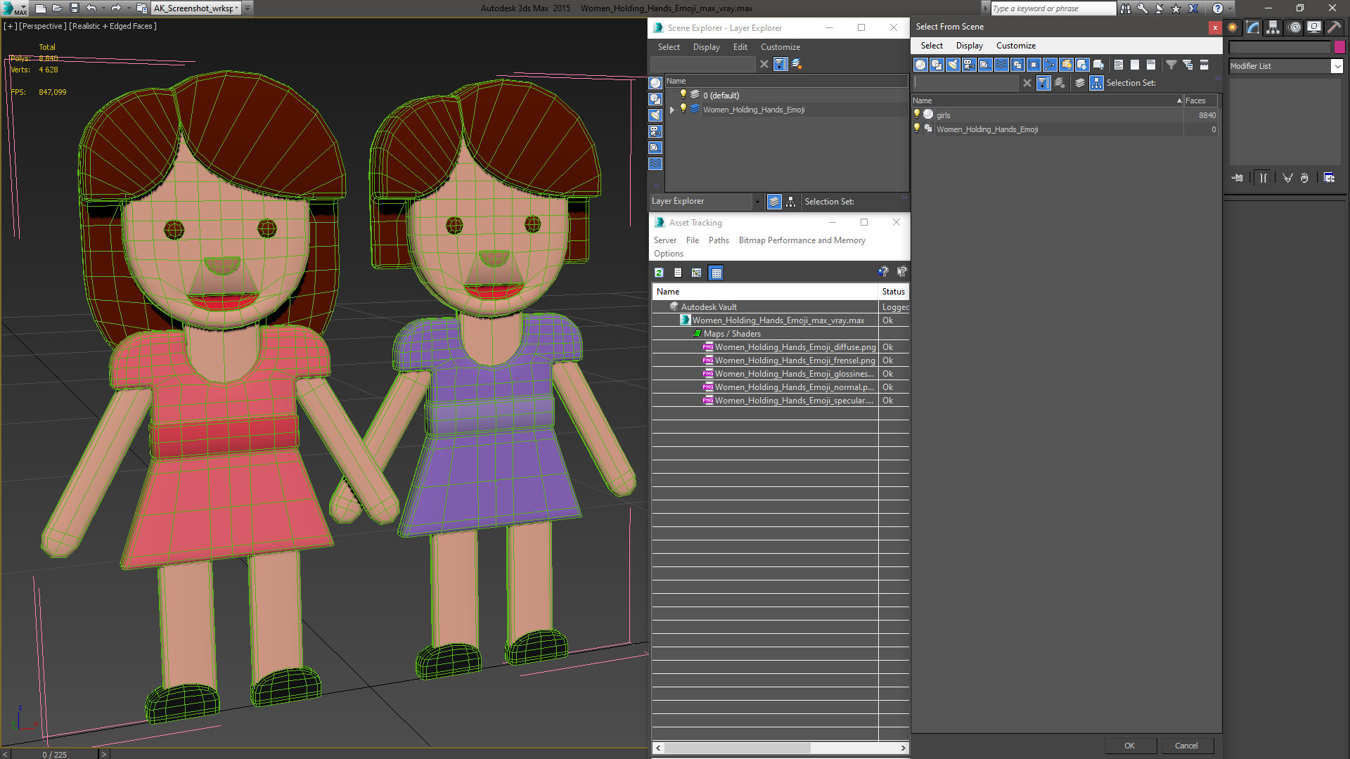 3D model Women Holding Hands Emoji