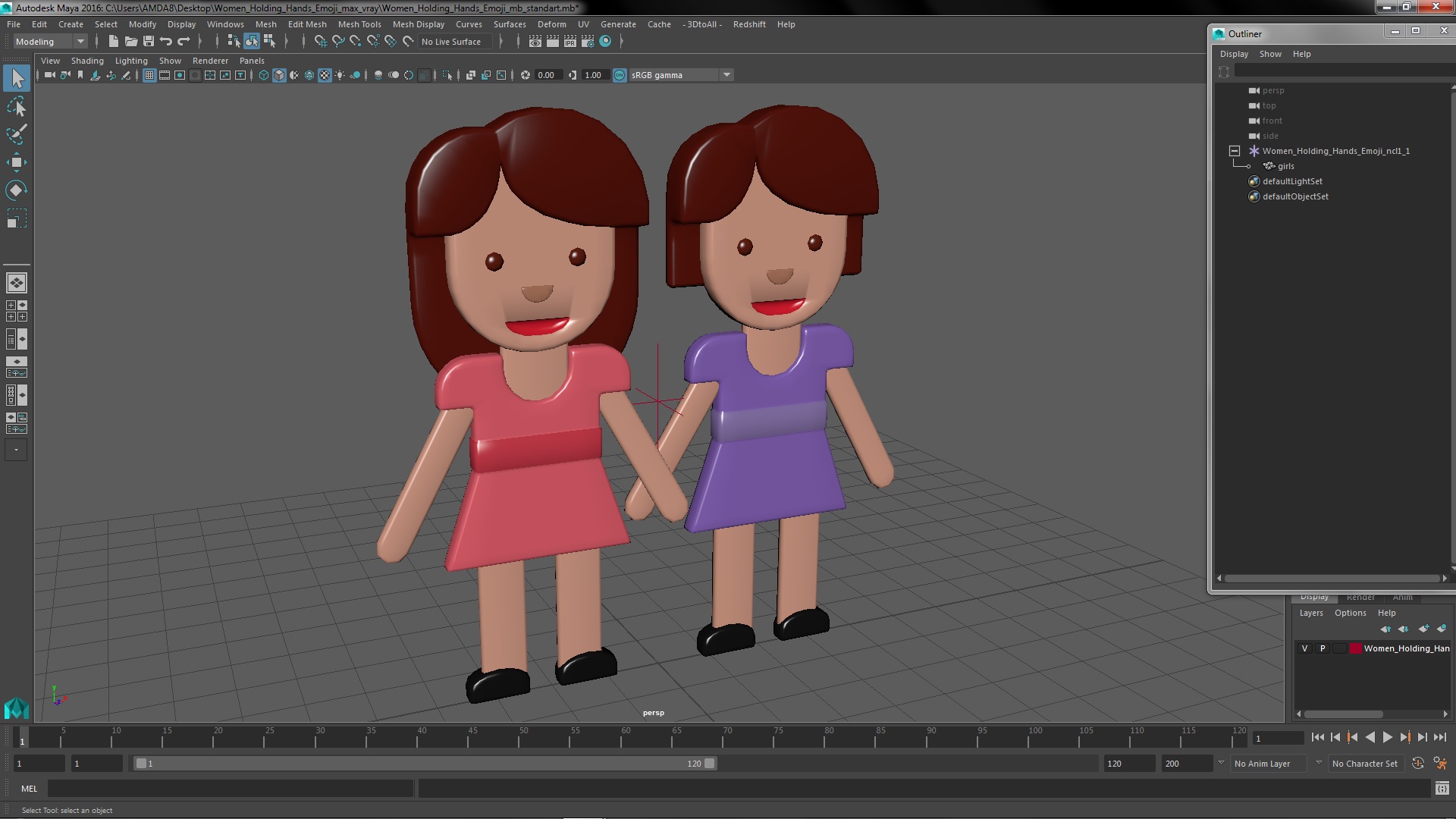 3D model Women Holding Hands Emoji