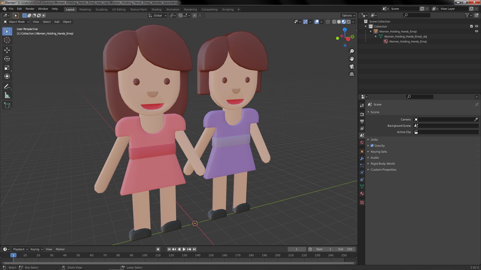 3D model Women Holding Hands Emoji