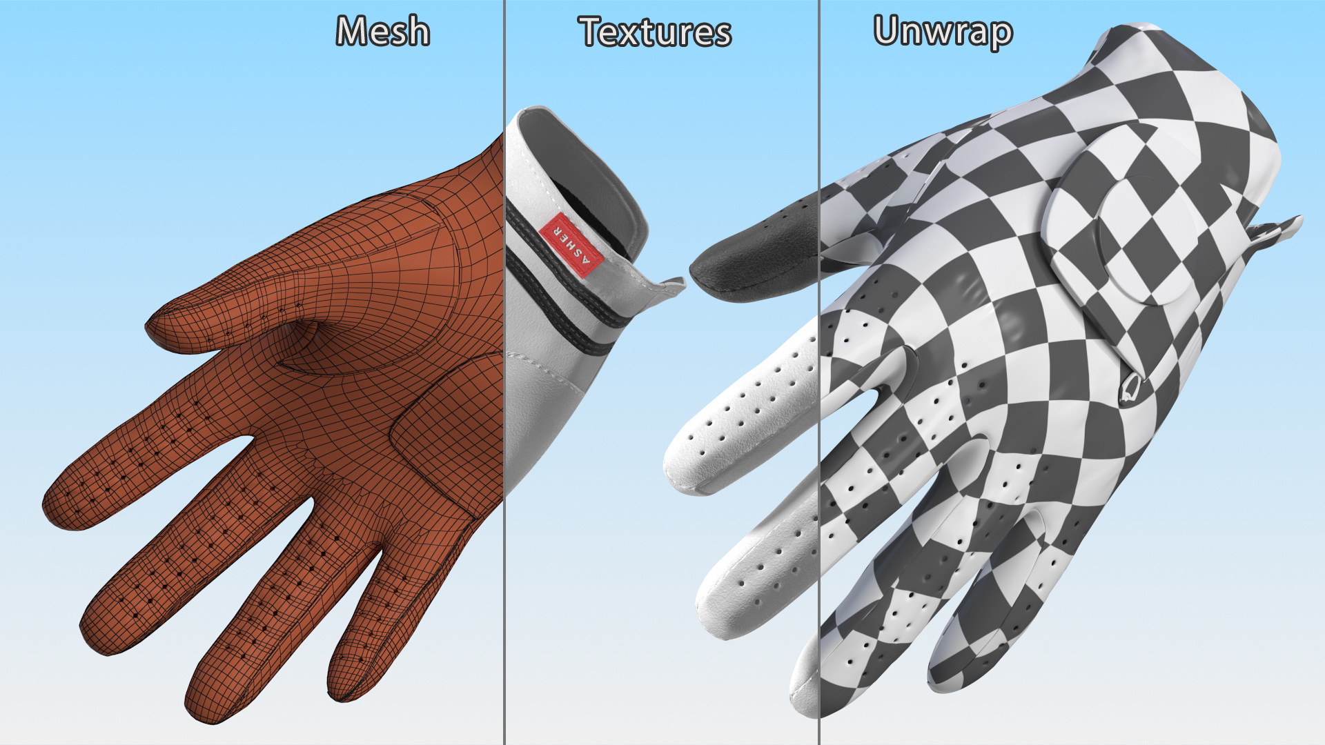 3D Premium Golf Gloves Asher White