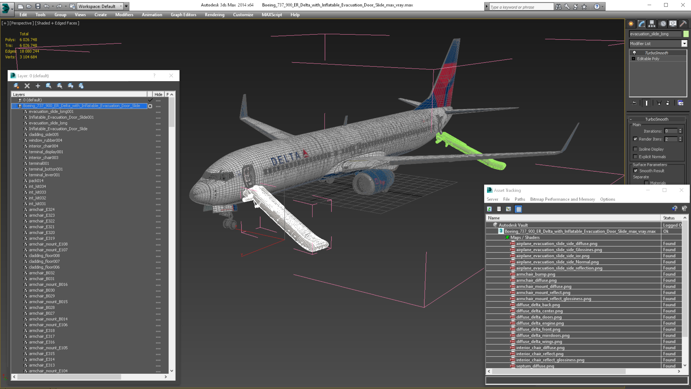 3D Boeing 737 900 ER Delta with Inflatable Evacuation Door Slide