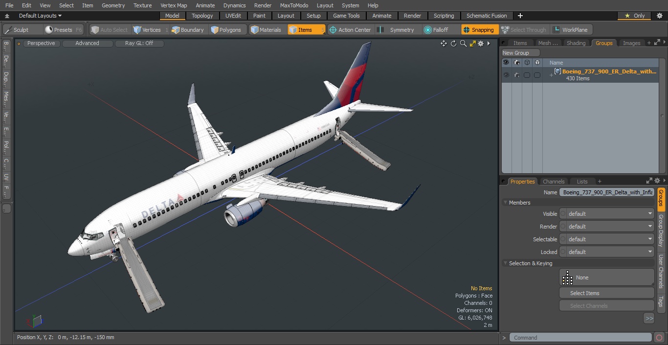 3D Boeing 737 900 ER Delta with Inflatable Evacuation Door Slide