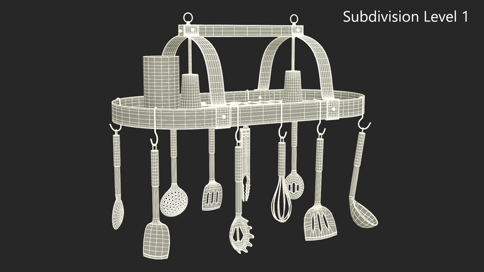 3D Ceiling Kitchen Pot Rack with Cooking Utensils