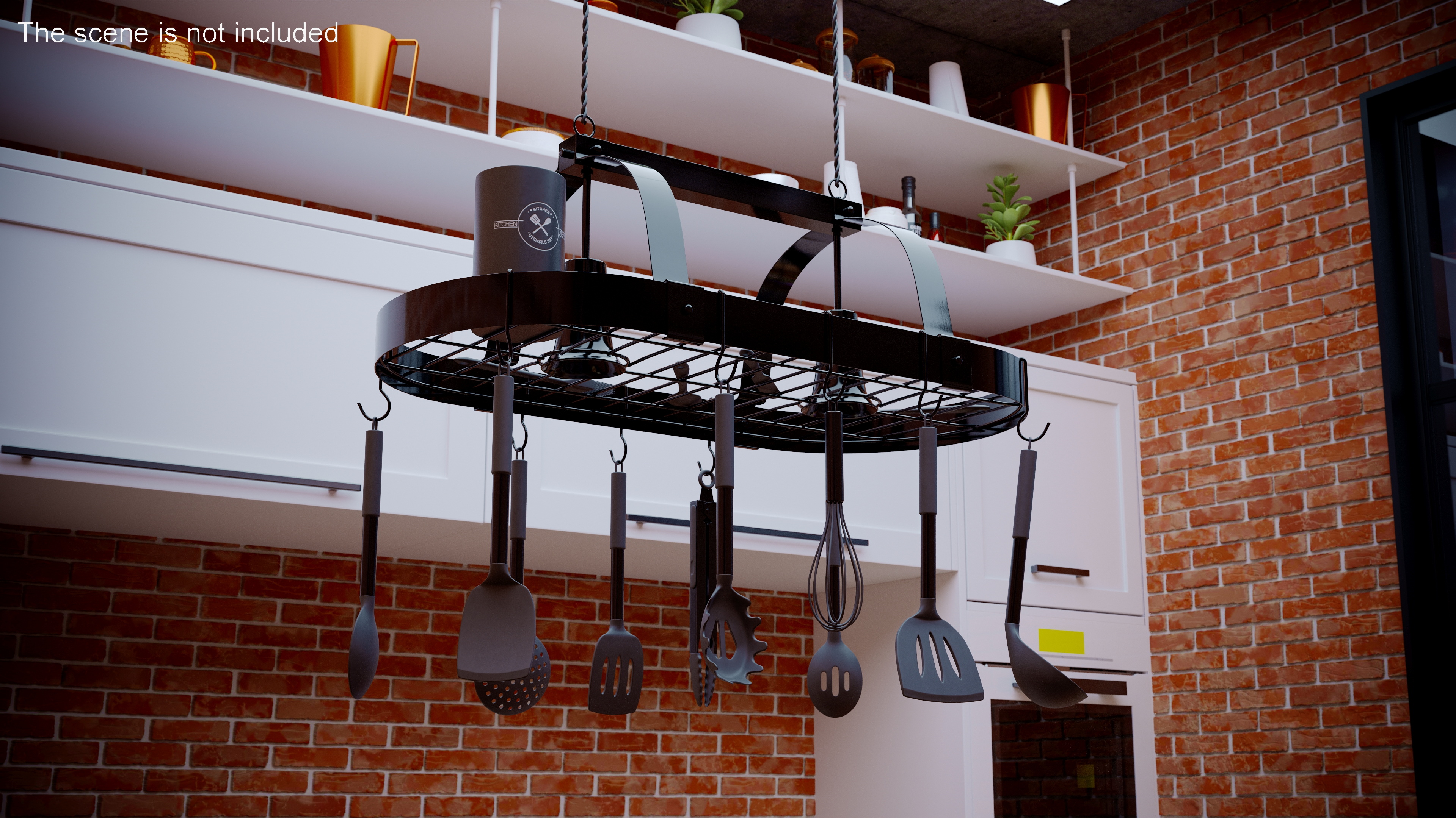 3D Ceiling Kitchen Pot Rack with Cooking Utensils
