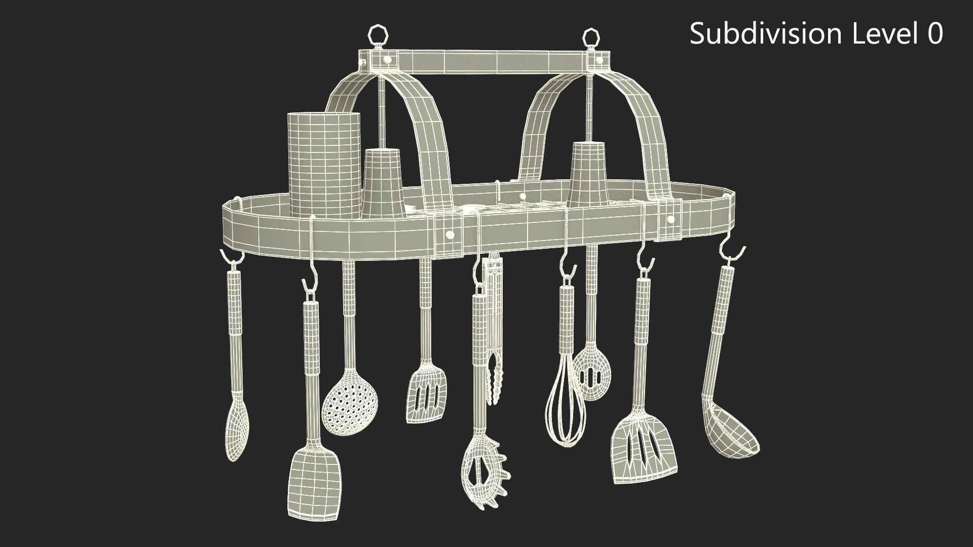 3D Ceiling Kitchen Pot Rack with Cooking Utensils