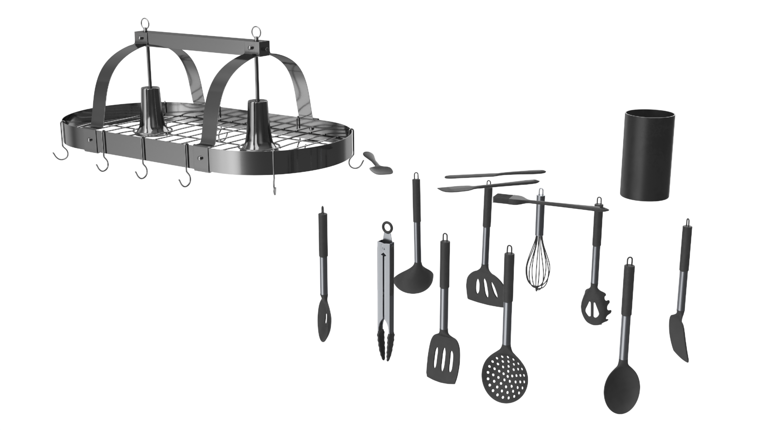 3D Ceiling Kitchen Pot Rack with Cooking Utensils