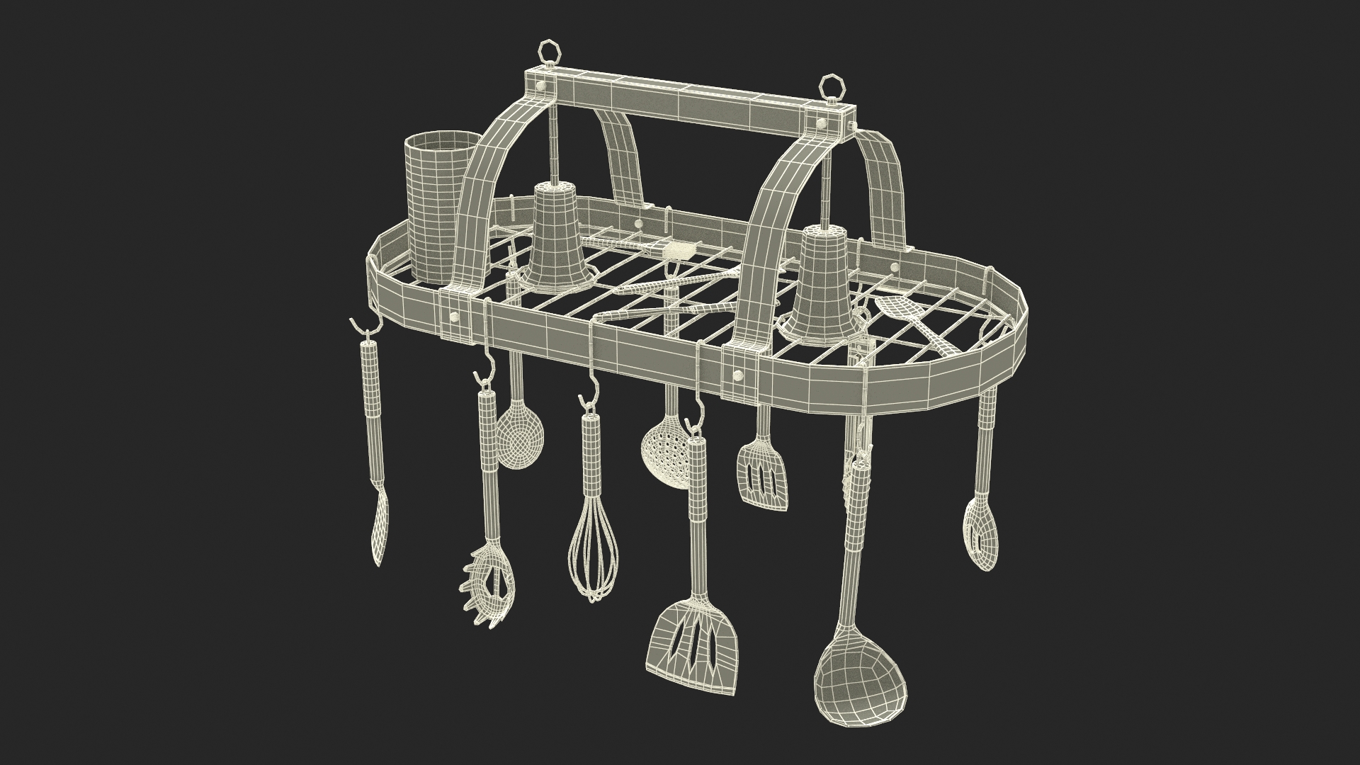 3D Ceiling Kitchen Pot Rack with Cooking Utensils