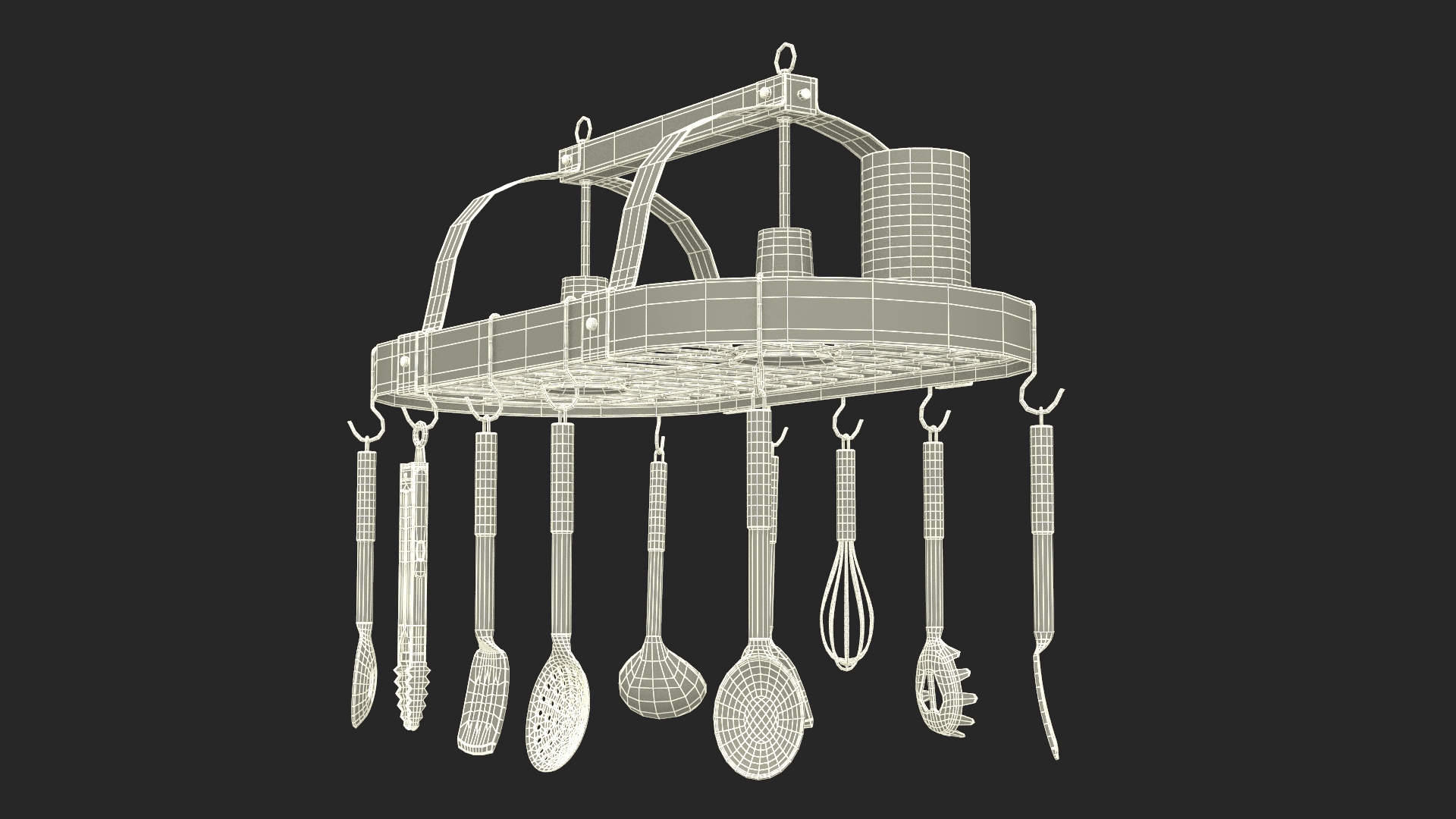 3D Ceiling Kitchen Pot Rack with Cooking Utensils