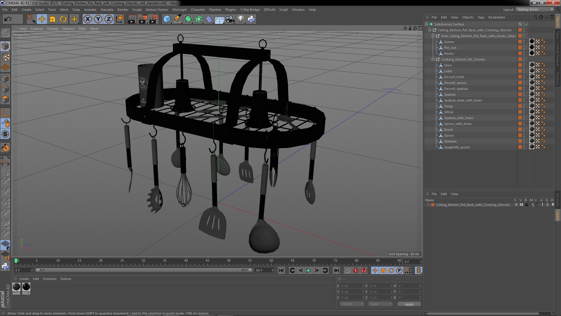 3D Ceiling Kitchen Pot Rack with Cooking Utensils