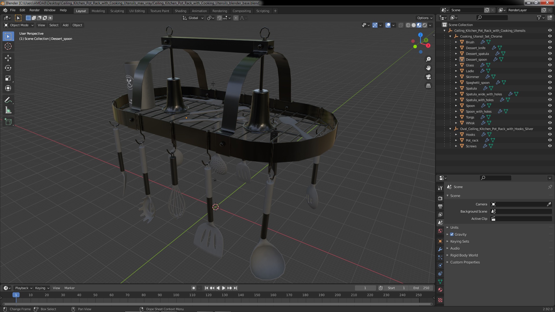 3D Ceiling Kitchen Pot Rack with Cooking Utensils