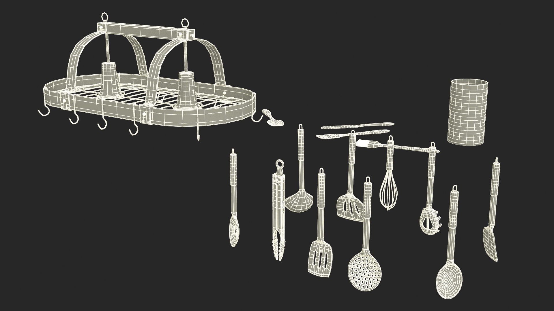3D Ceiling Kitchen Pot Rack with Cooking Utensils