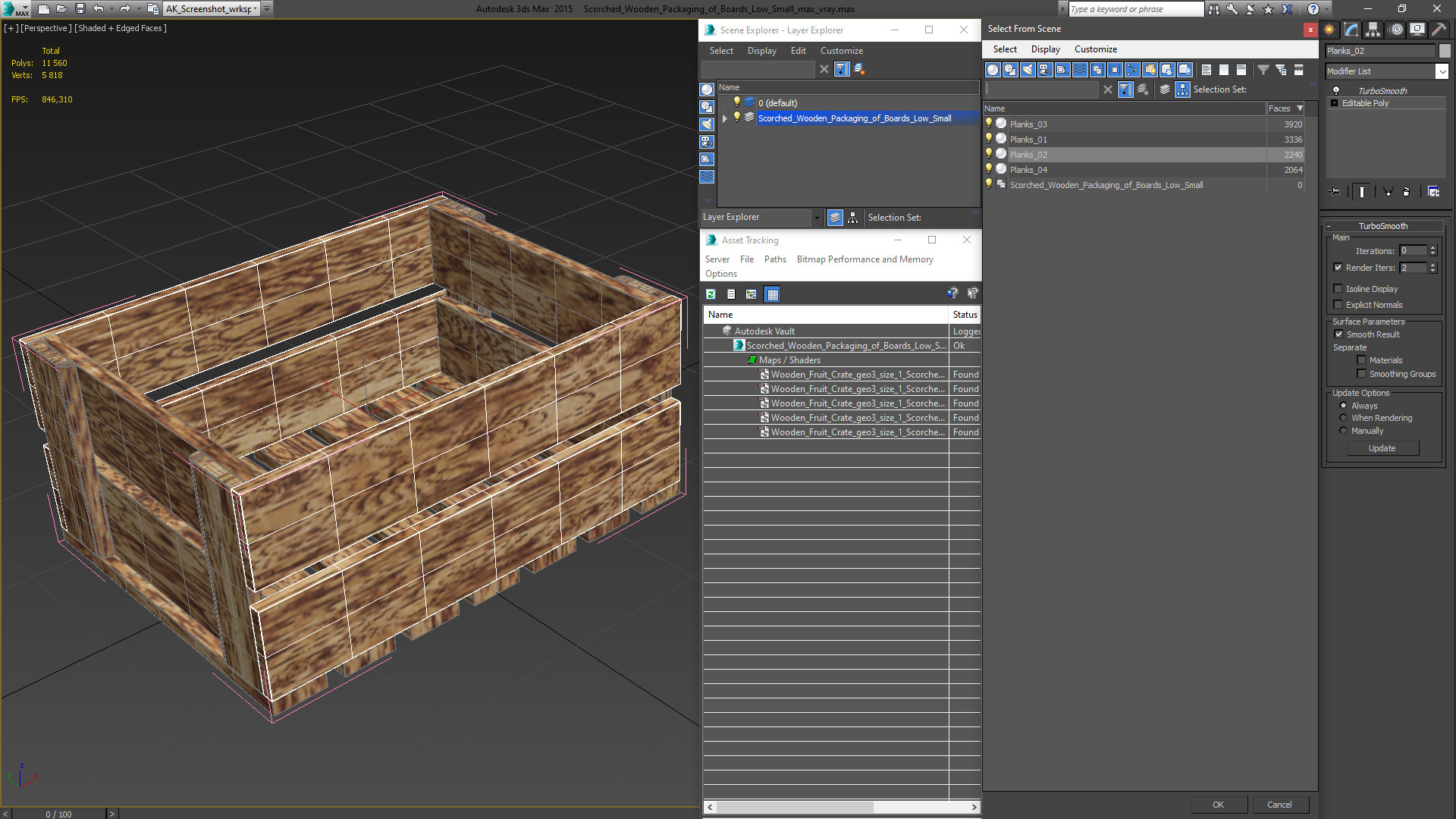 3D model Scorched Wooden Packaging of Boards Low Small
