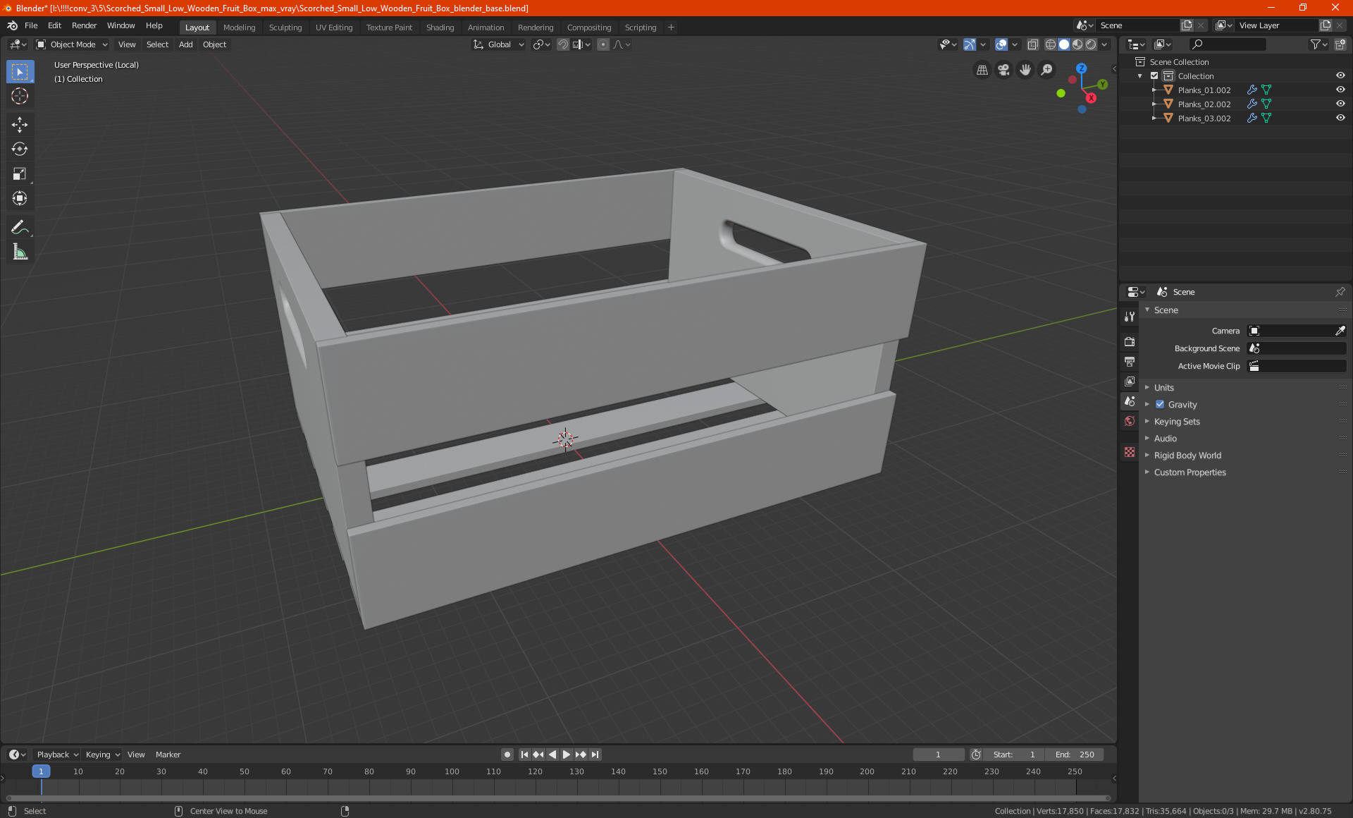 3D model Scorched Wooden Packaging of Boards Low Small