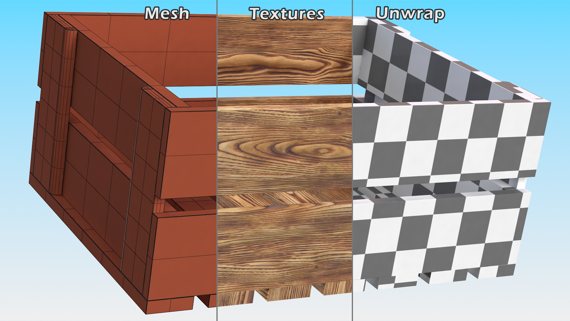 3D model Scorched Wooden Packaging of Boards Low Small