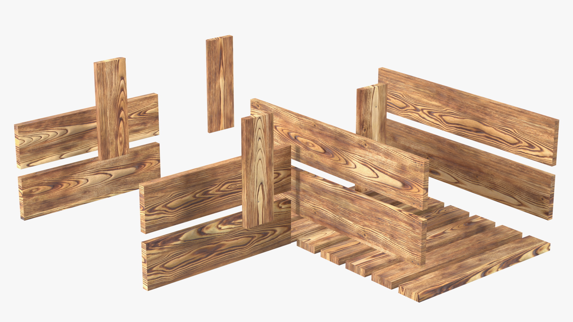 3D model Scorched Wooden Packaging of Boards Low Small