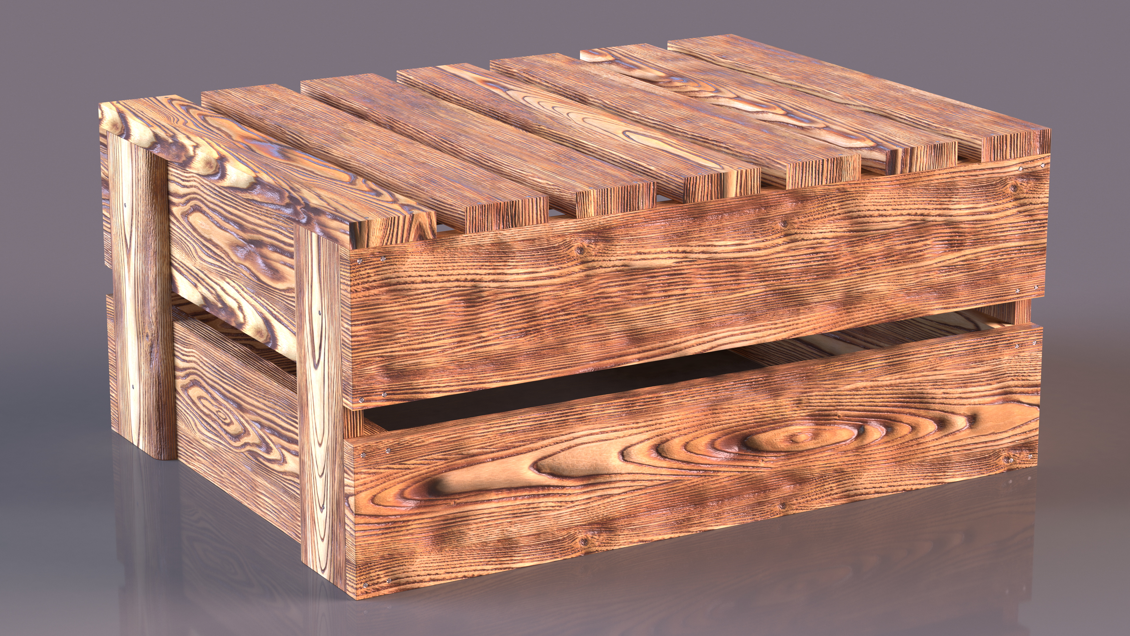 3D model Scorched Wooden Packaging of Boards Low Small