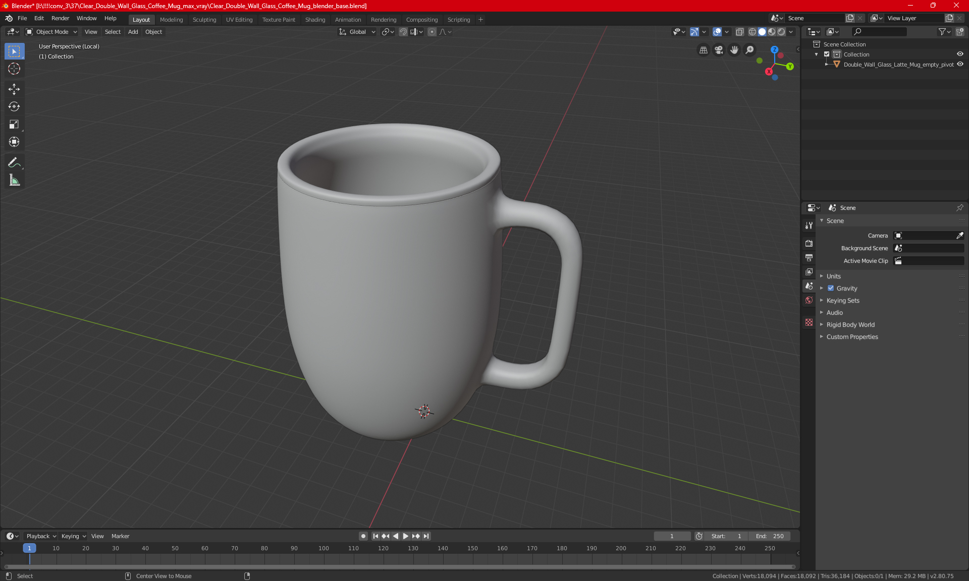Clear Double Wall Glass Coffee Mug for 3D Print 3D
