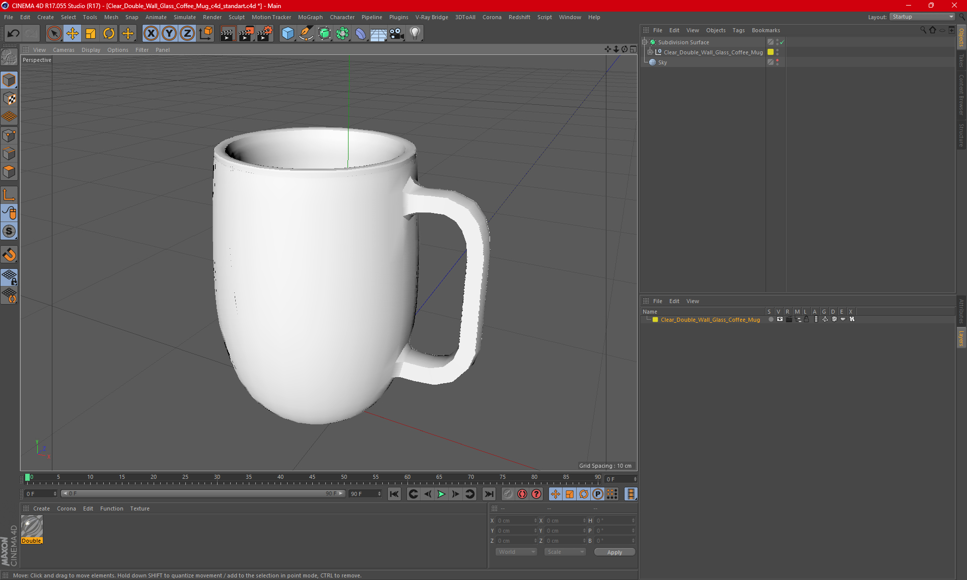 Clear Double Wall Glass Coffee Mug for 3D Print 3D