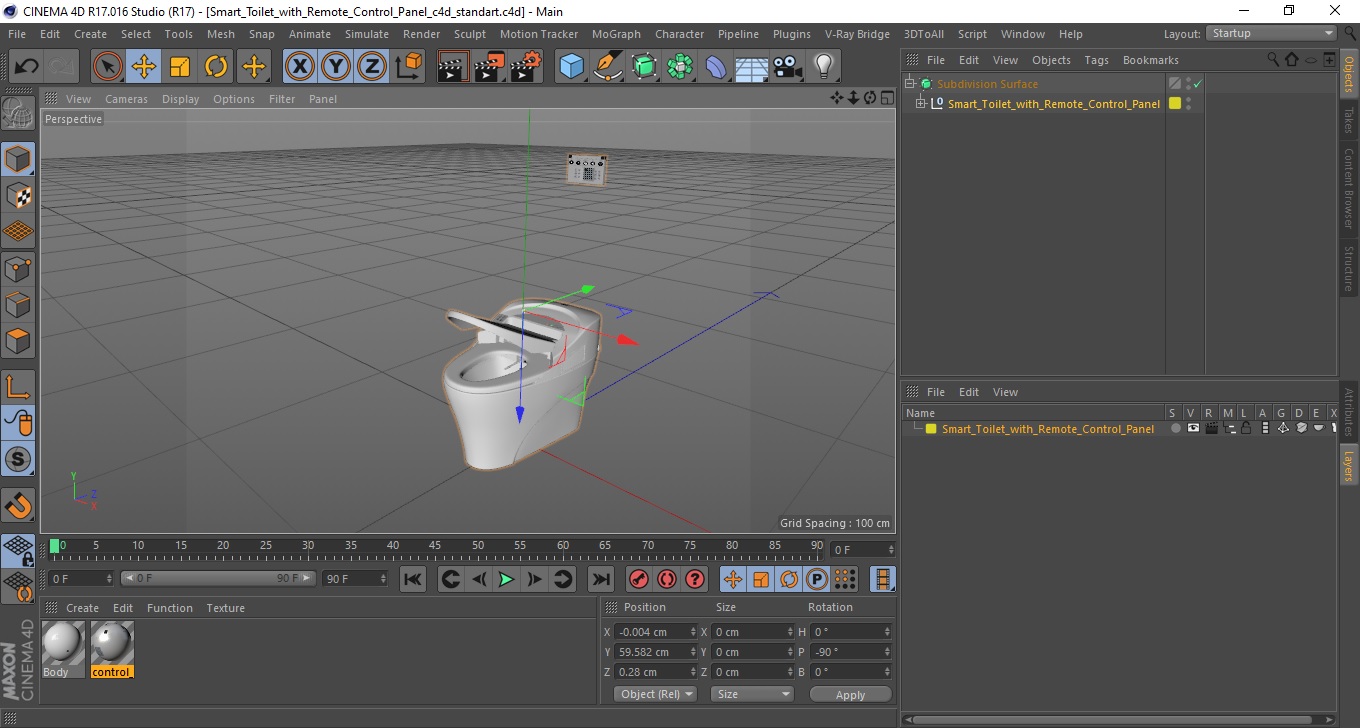 3D Smart Toilet with Remote Control Panel model