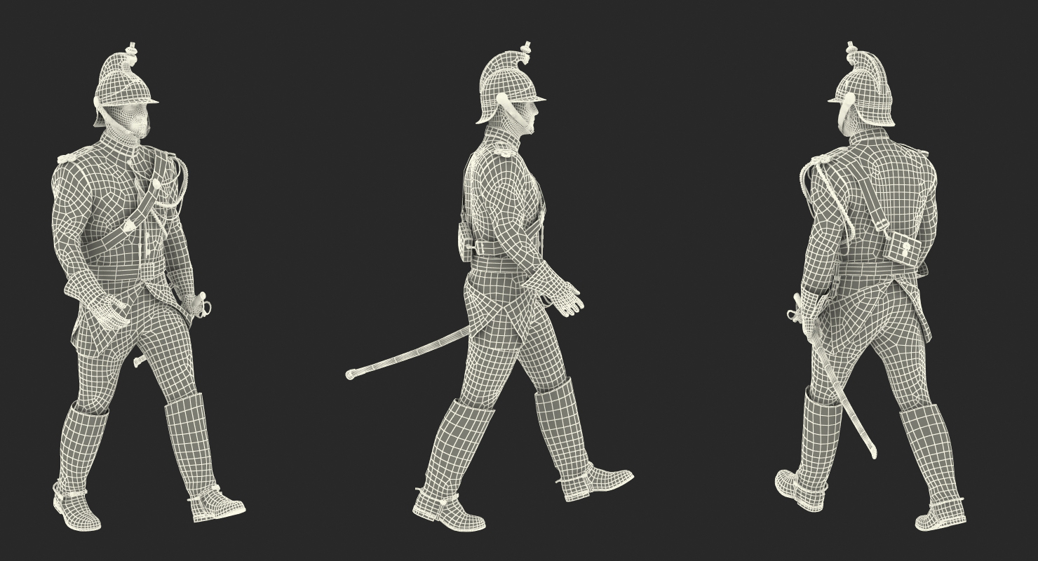 3D model French Republican Guard Walking Pose with Fur