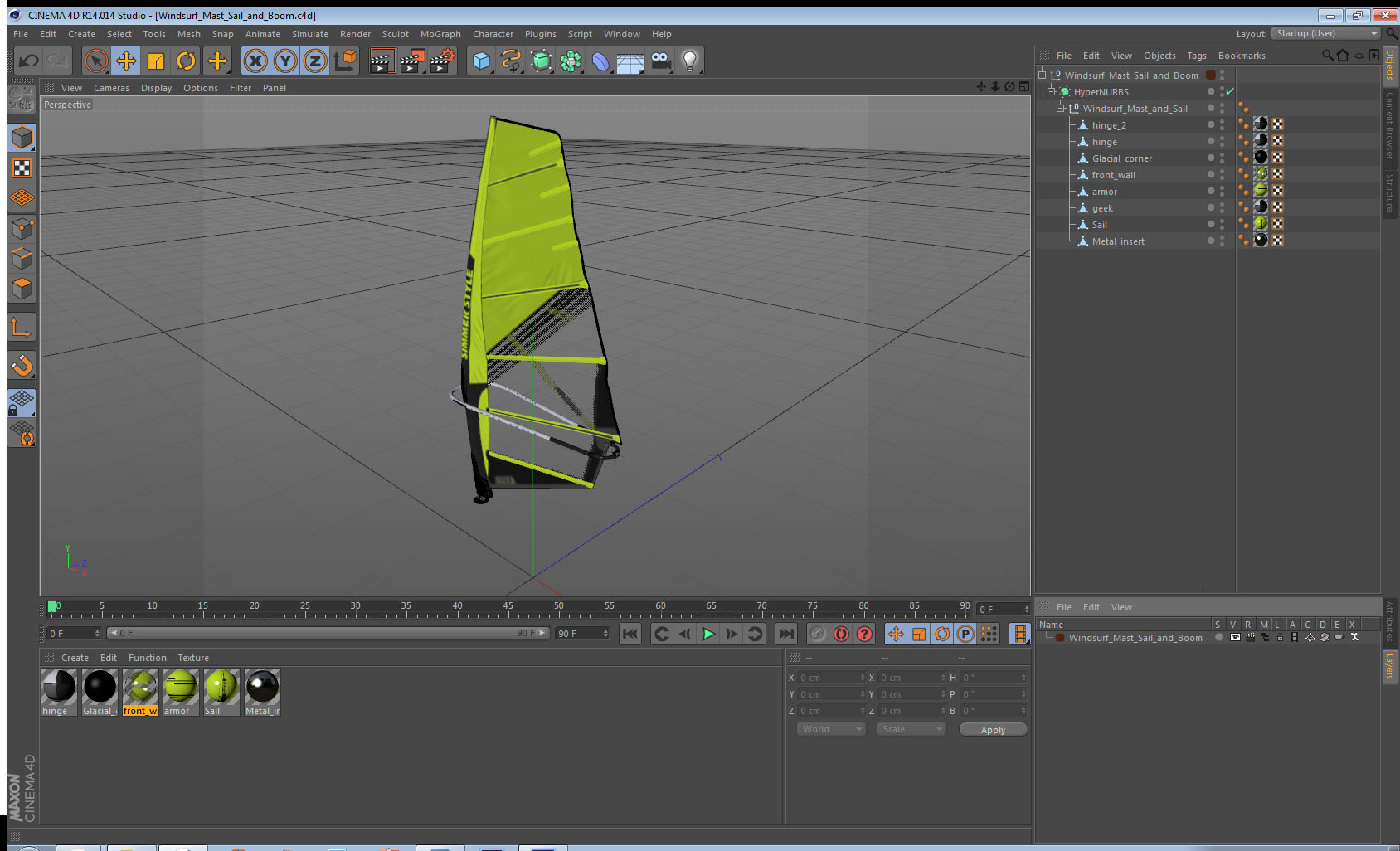 Windsurf Mast Sail and Boom 3D
