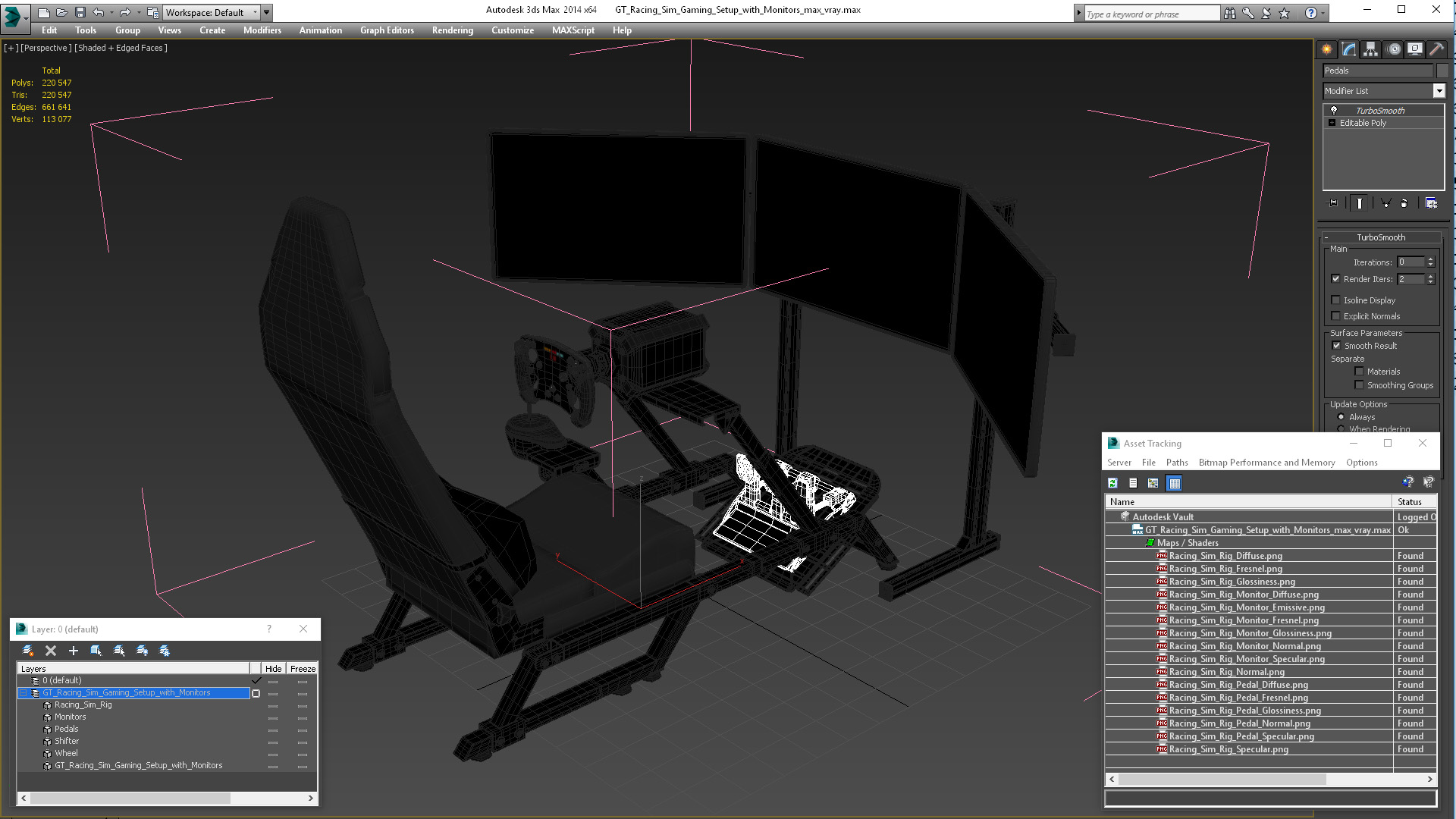 3D model GT Racing Sim Gaming Setup with Monitors