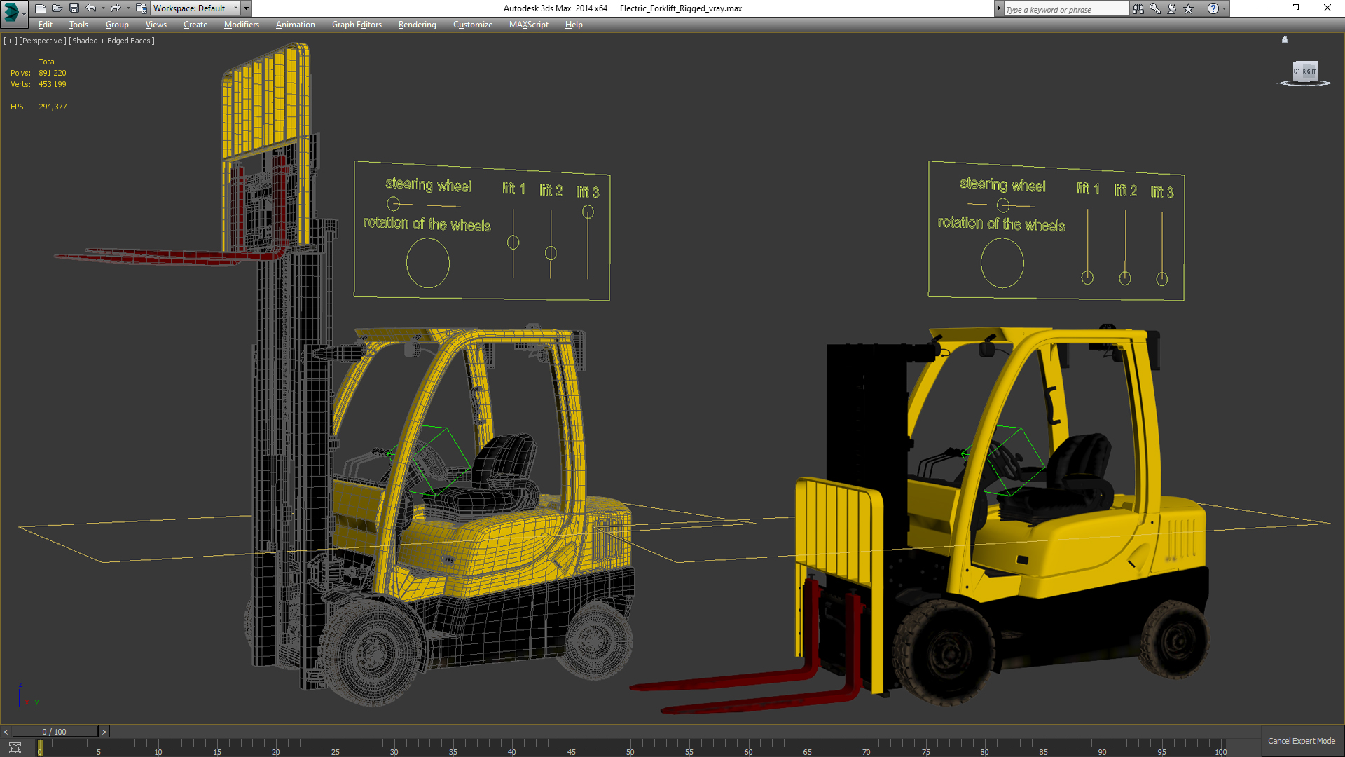 3D Electric Forklift Rigged for Maya model
