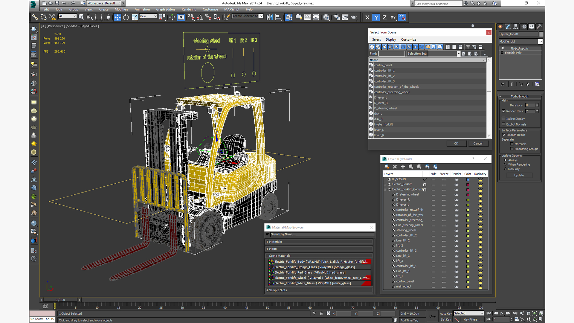 3D Electric Forklift Rigged for Maya model