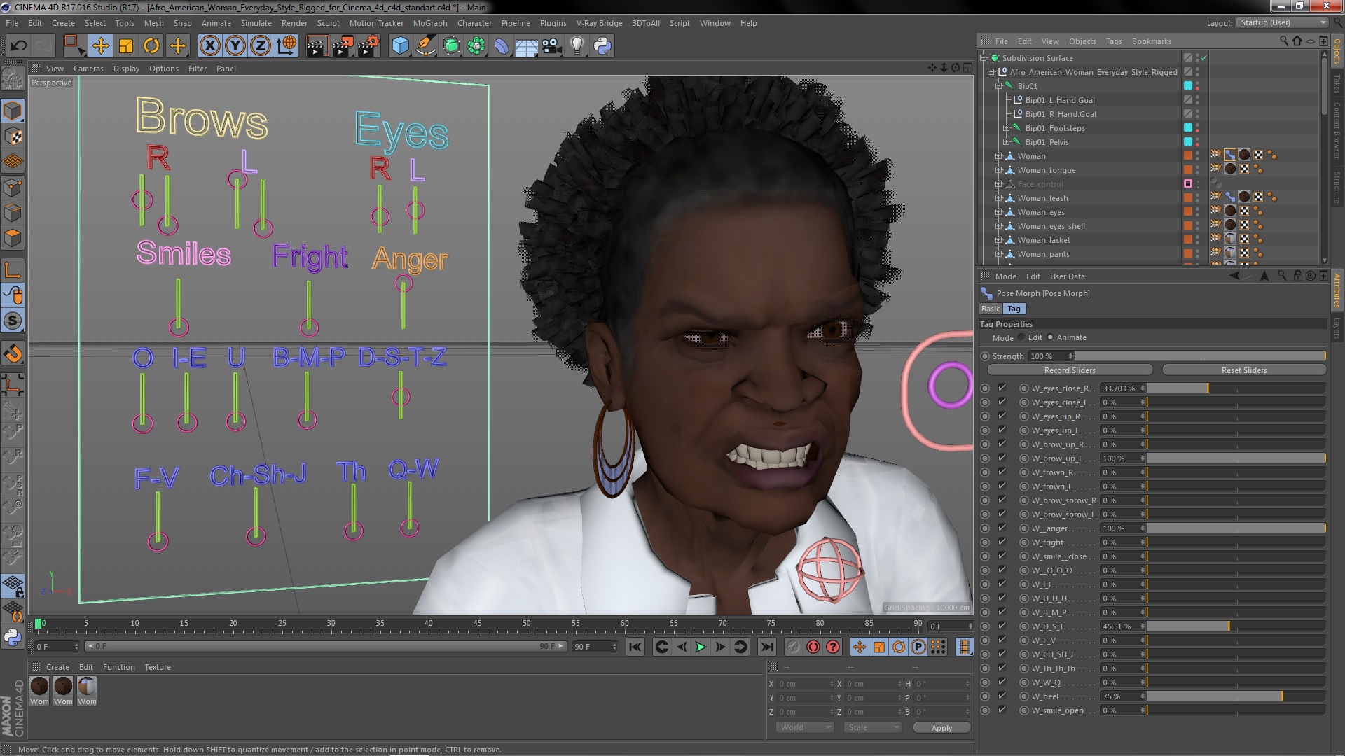 3D model Afro American Woman Everyday Style Rigged for Cinema 4D