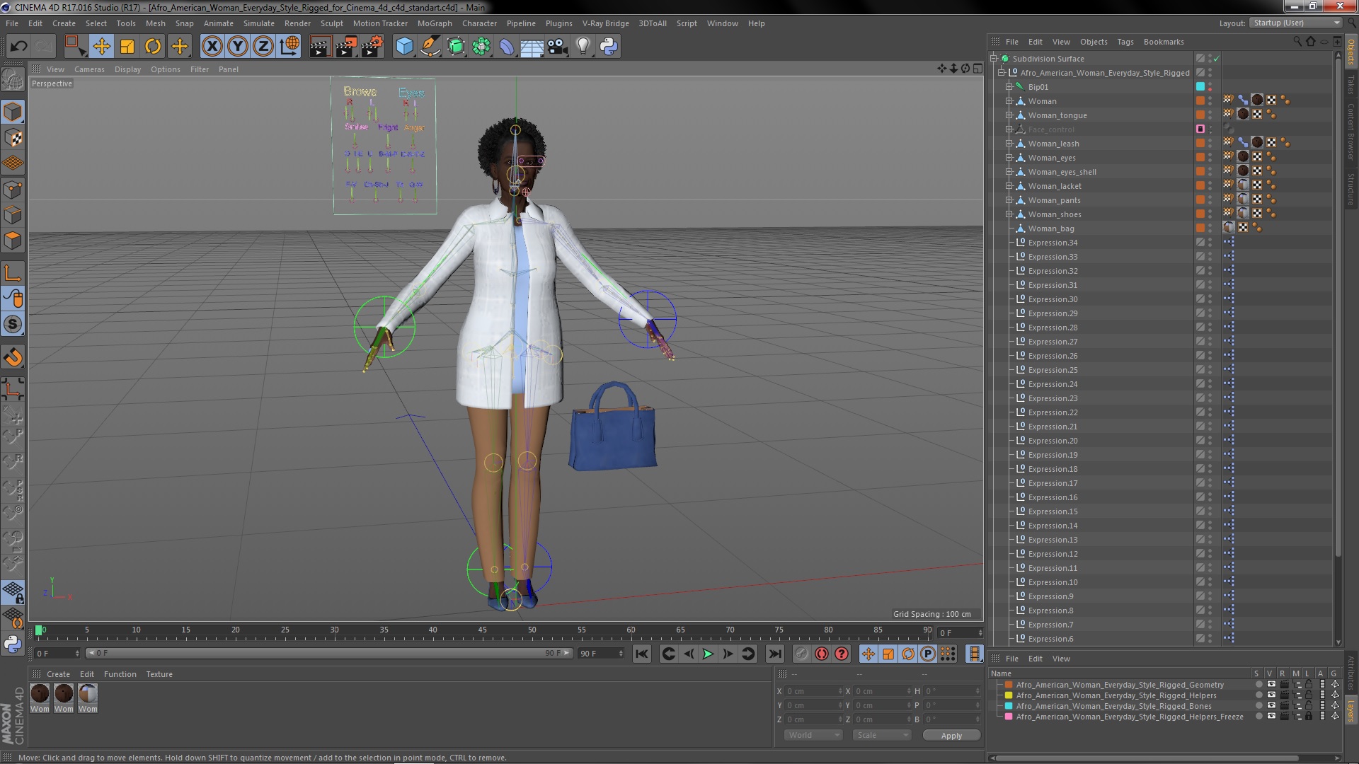 3D model Afro American Woman Everyday Style Rigged for Cinema 4D