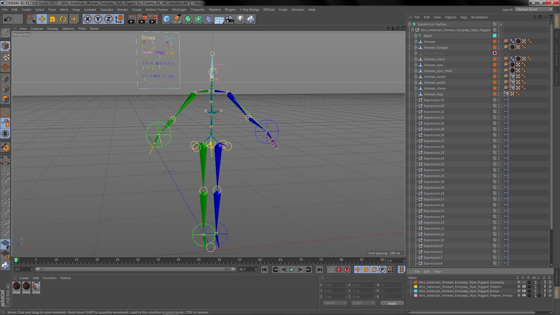 3D model Afro American Woman Everyday Style Rigged for Cinema 4D