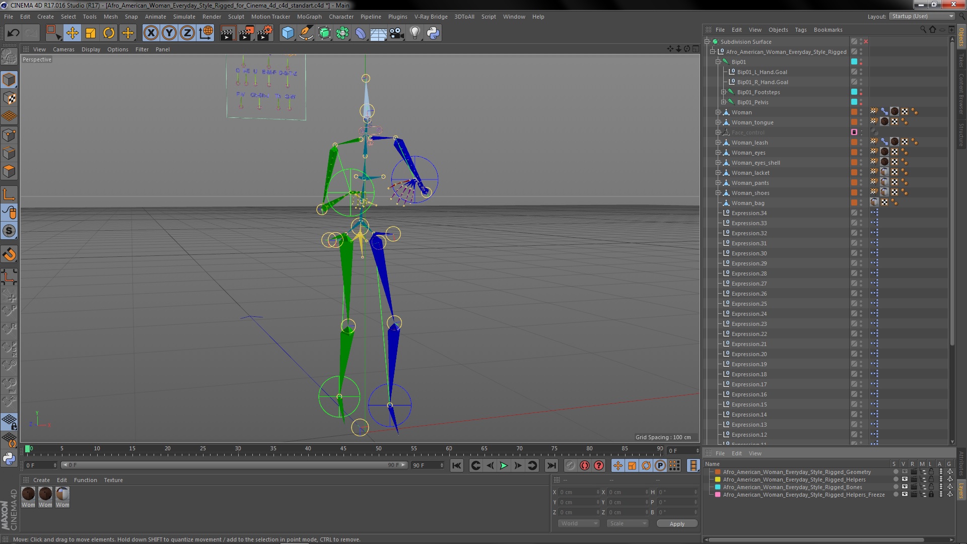 3D model Afro American Woman Everyday Style Rigged for Cinema 4D