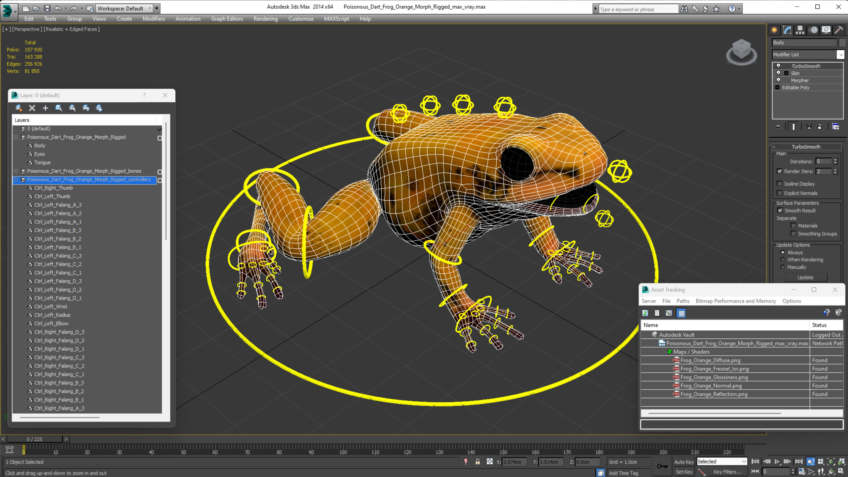 3D Poisonous Dart Frog Orange Morph Rigged for Cinema 4D model