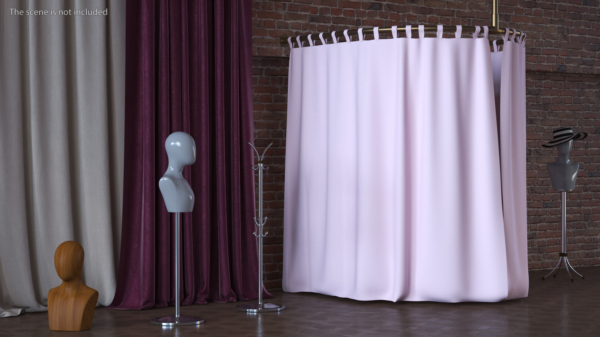 Closed Fitting Room Curtain Pink 3D
