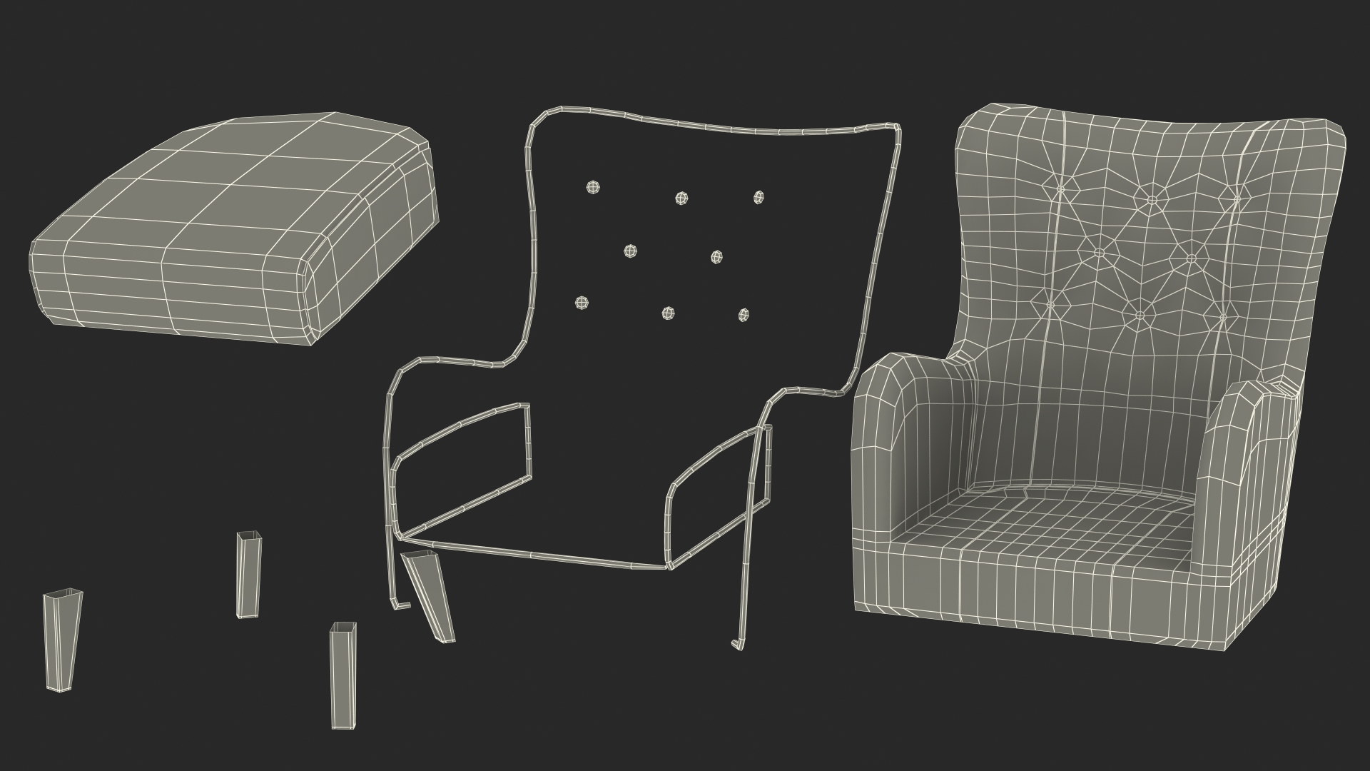 Blue Designer Upholstered Armchair 3D model