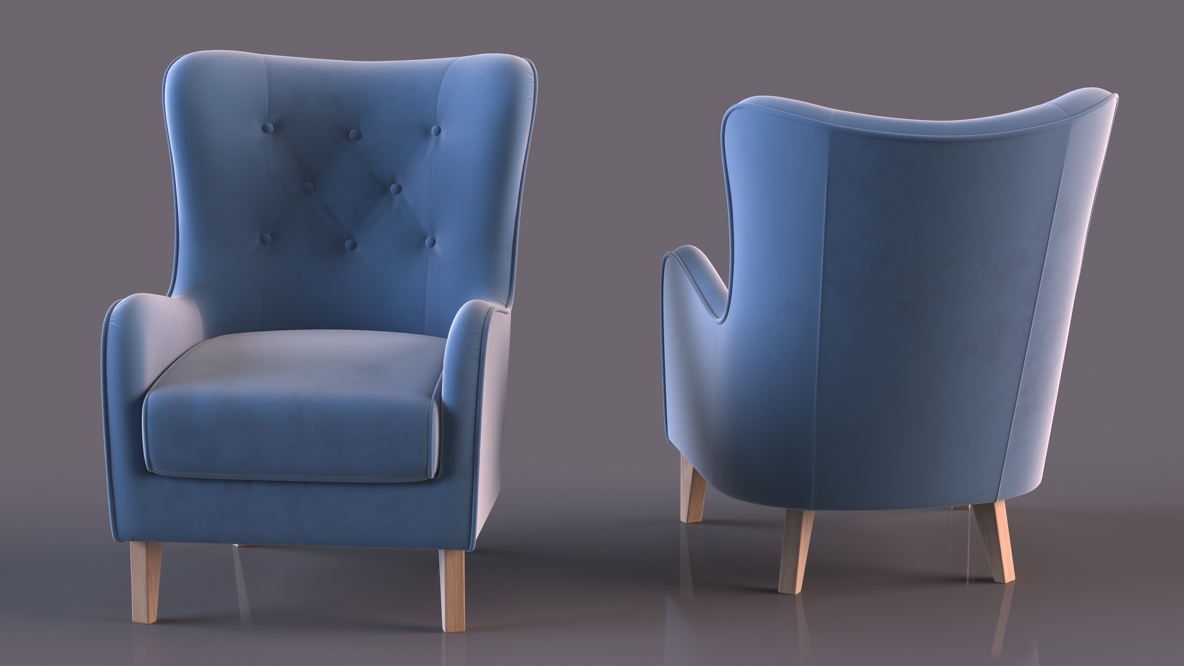 Blue Designer Upholstered Armchair 3D model