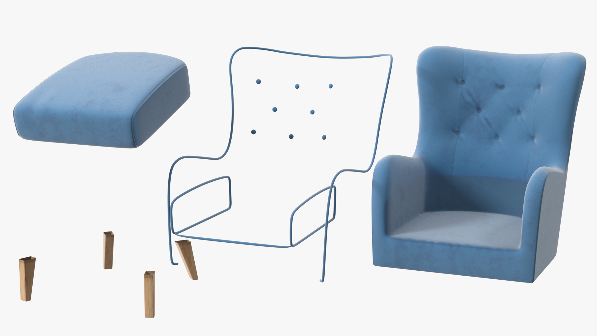 Blue Designer Upholstered Armchair 3D model