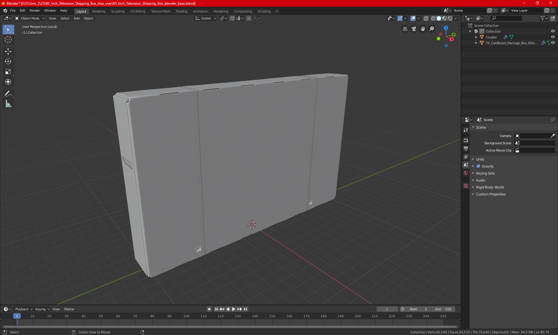 43 Inch TV Removal Cardboard Moving Box 3D model