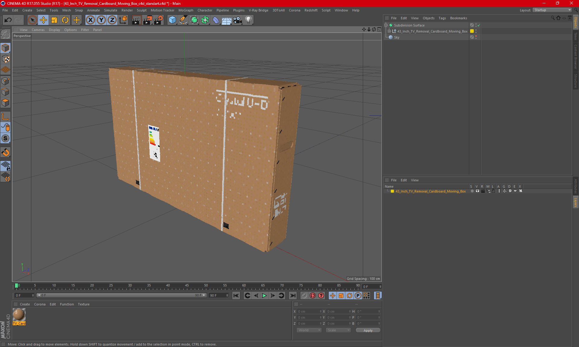 43 Inch TV Removal Cardboard Moving Box 3D model