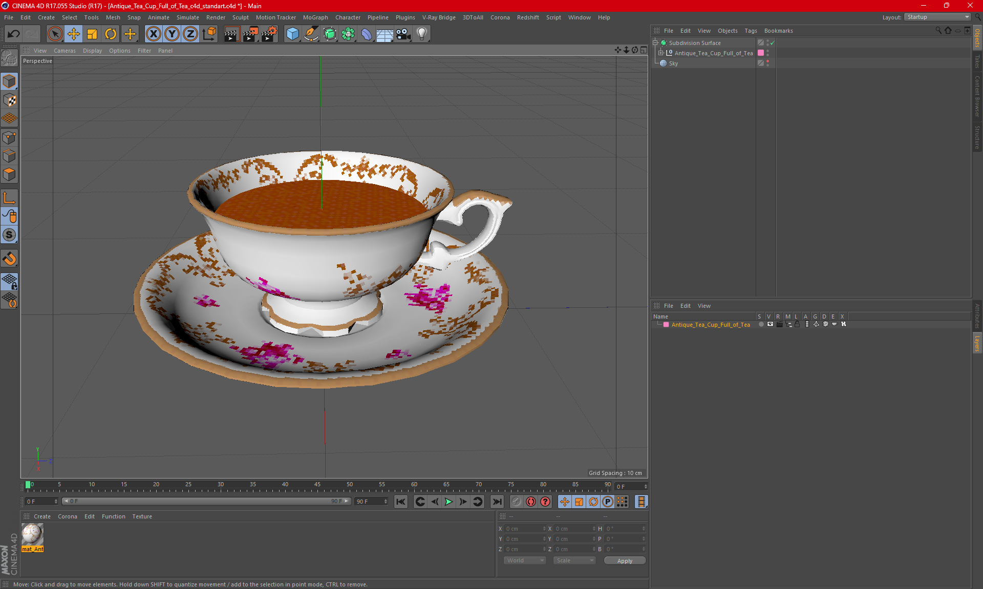 Antique Tea Cup Full of Tea 3D