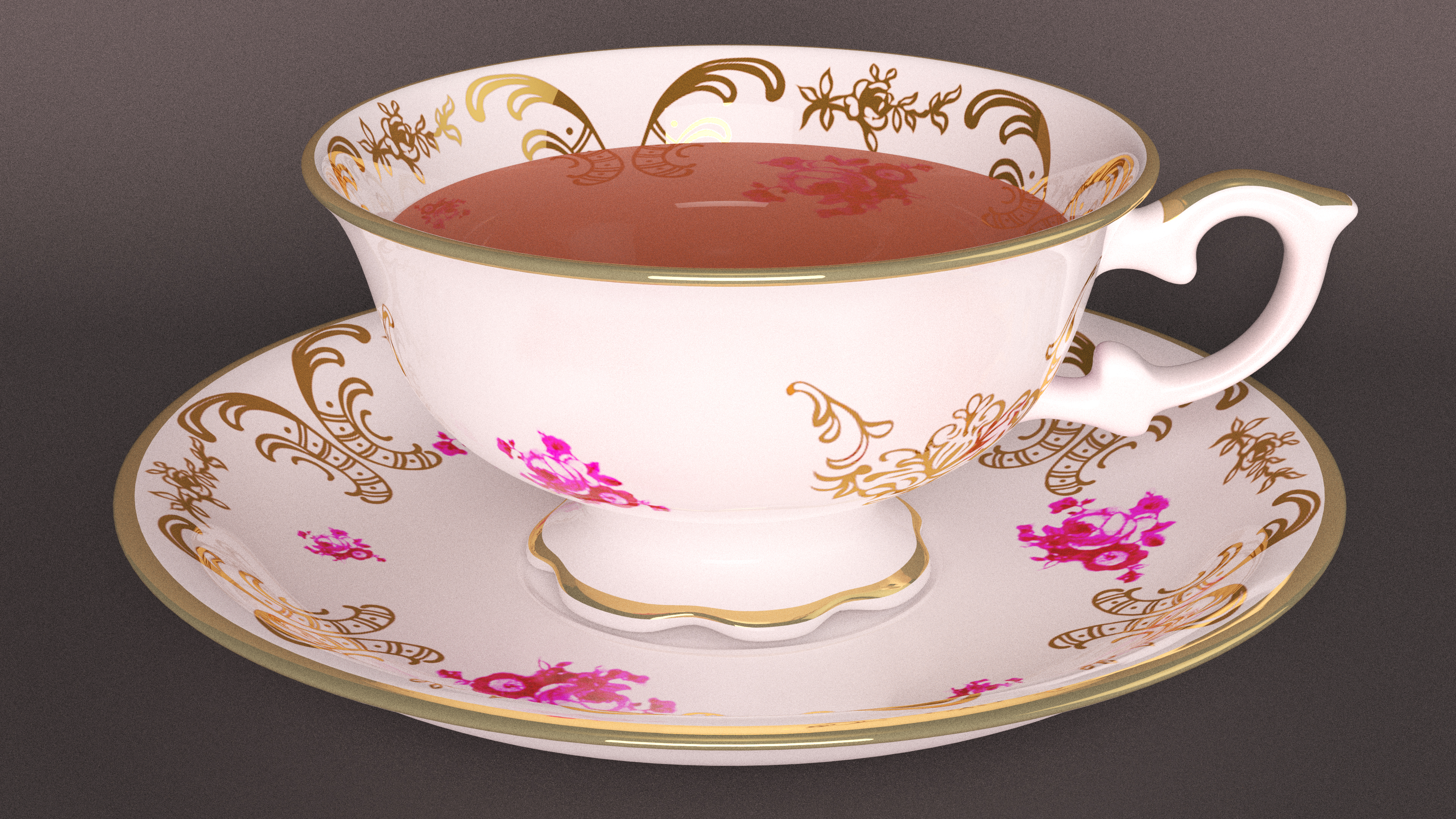 Antique Tea Cup Full of Tea 3D