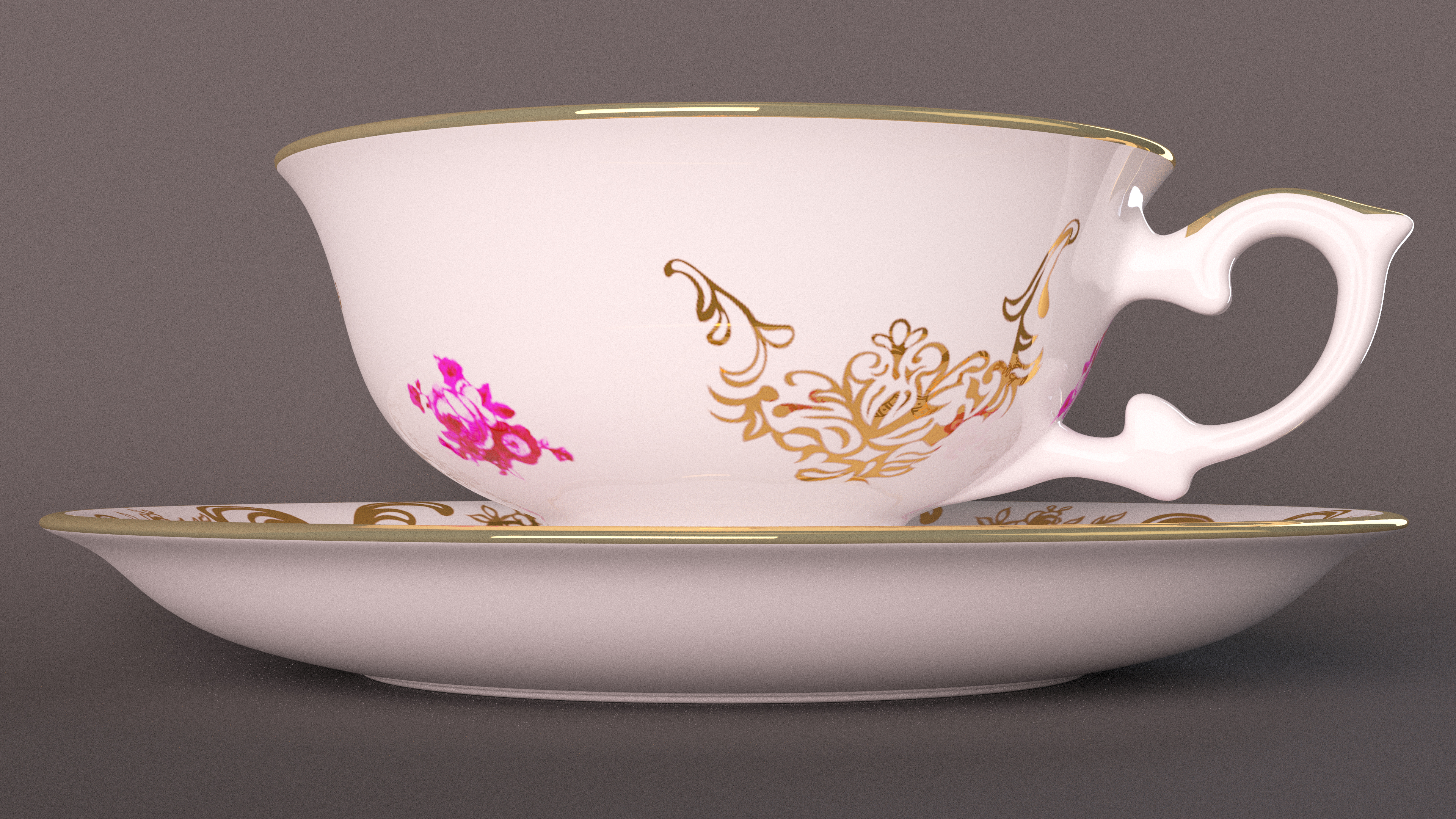 Antique Tea Cup Full of Tea 3D
