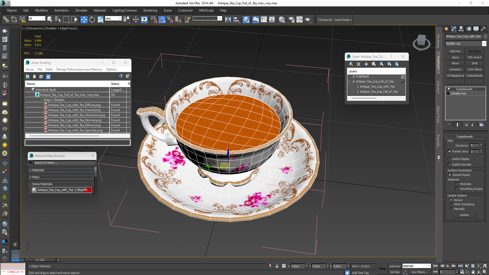 Antique Tea Cup Full of Tea 3D