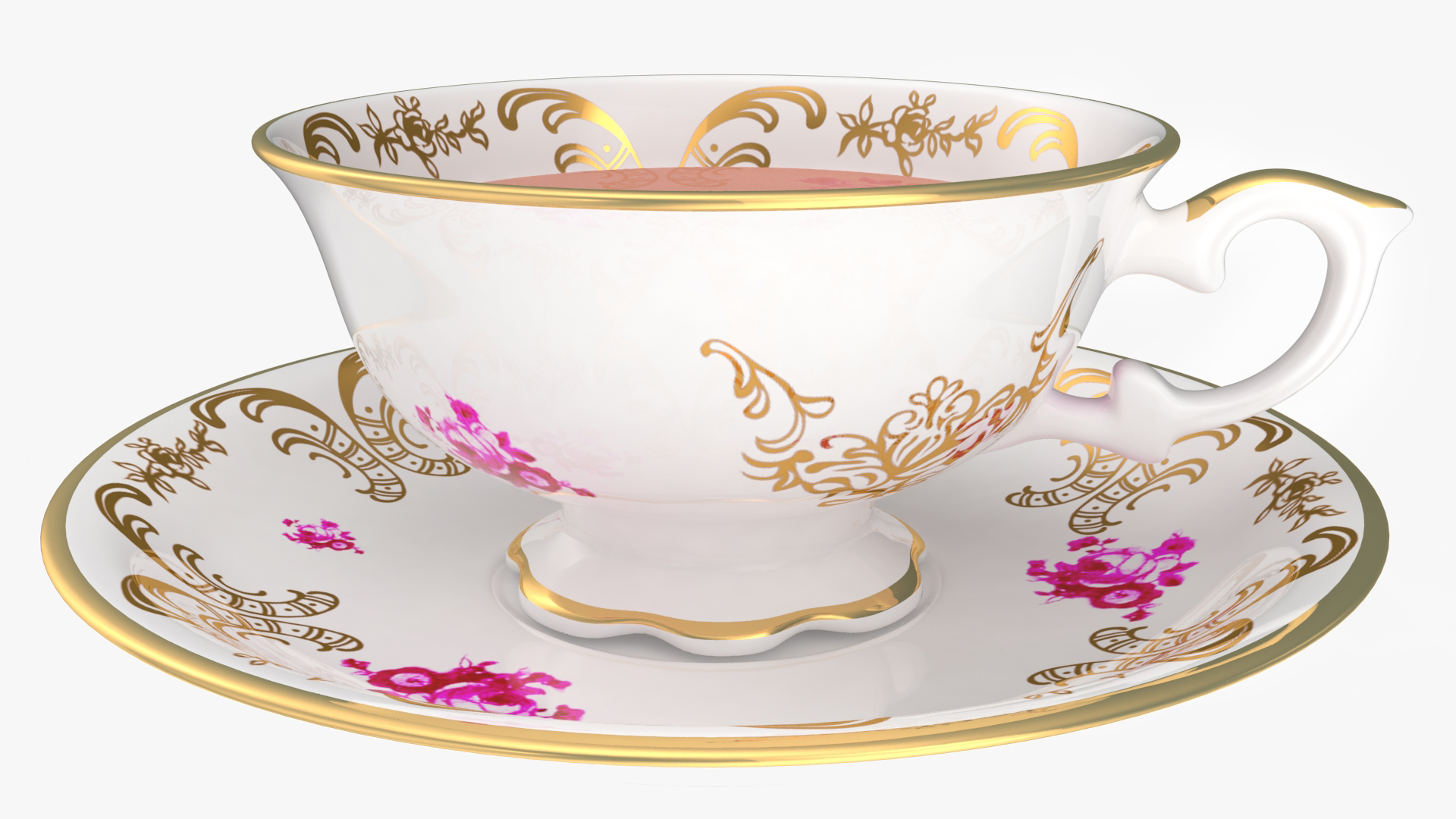 Antique Tea Cup Full of Tea 3D