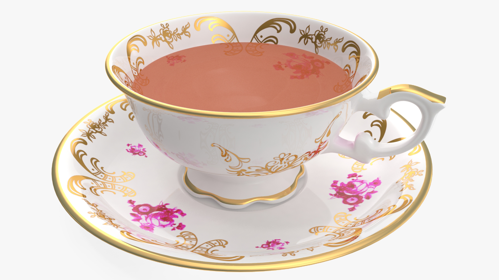Antique Tea Cup Full of Tea 3D