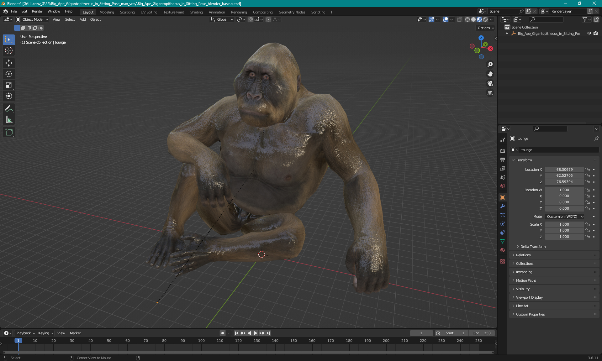 Big Ape Gigantopithecus in Sitting Pose 3D model
